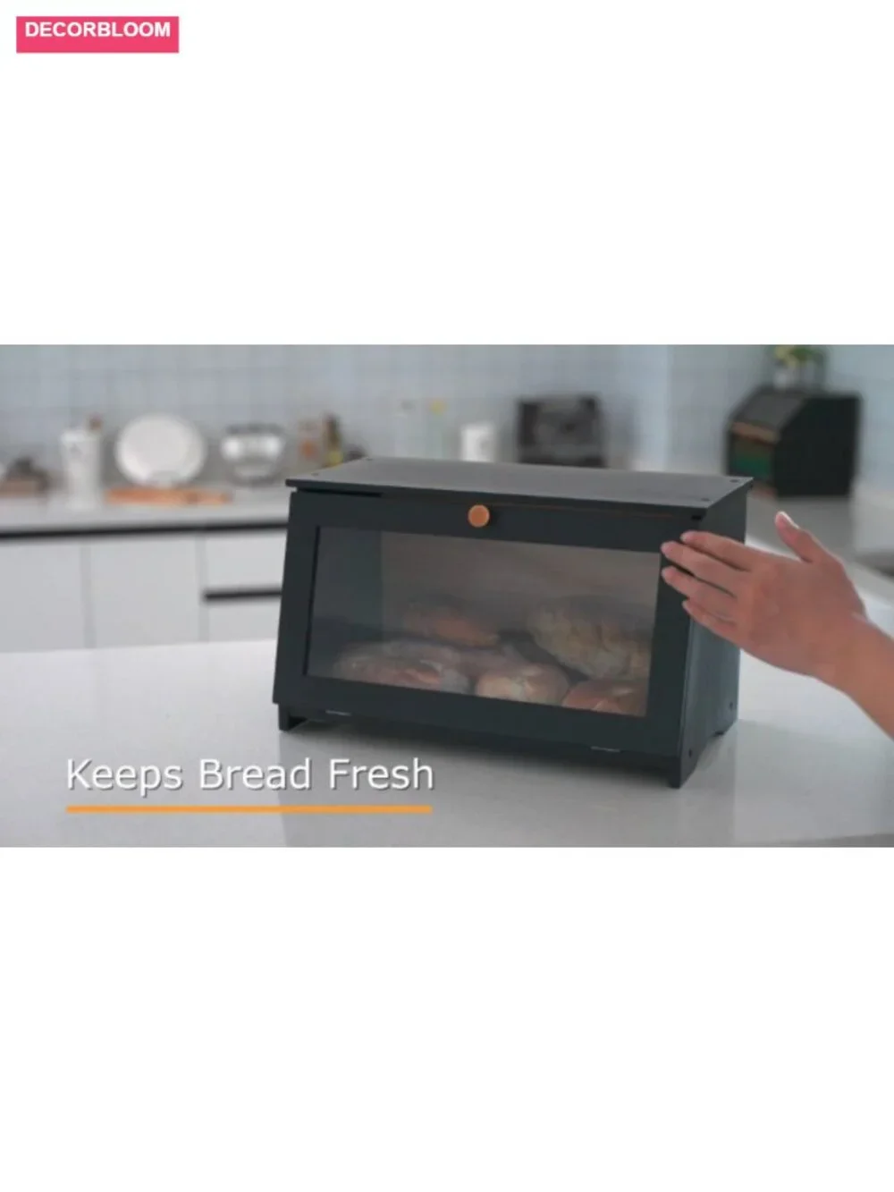 Bamboo Wood Bread Box with Plexiglass Window, Kitchen Countertop Storage